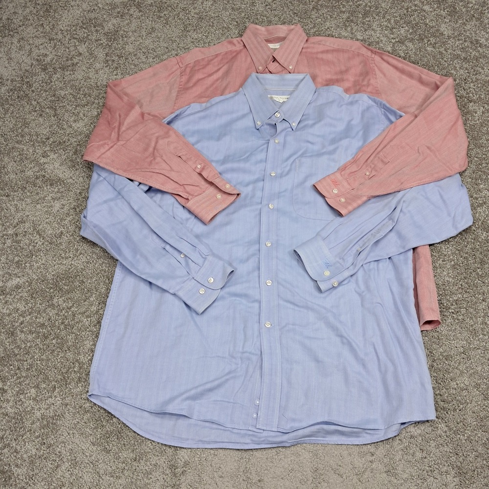 Lot of 2 Cutter‎ & Buck Mens XL Button Down Shirts Blue Pink Herringbone Cotton